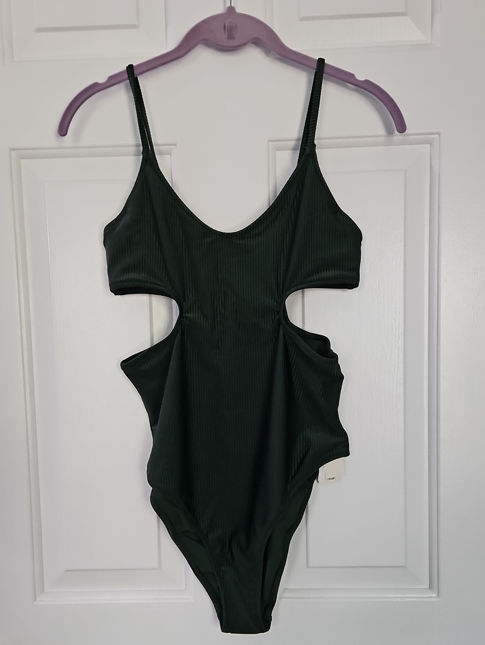 aerie Dark Green Ribbed Cutout One-Piece Swimsuit